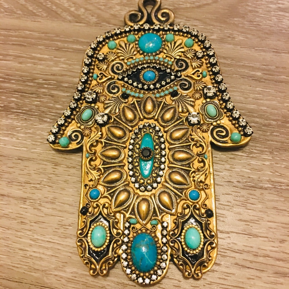 Michal Golan Gold and Turquoise Wall Hamsa